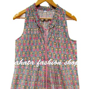gray block printed floral cotton ruffle maxi dress - Henley neckline with tassel bohemian dress - sleeve less long maxi