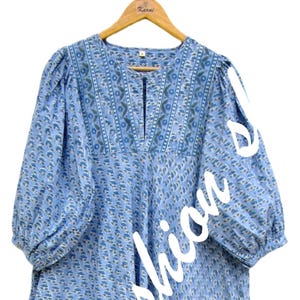 block printed booty printed cotton long maxi dress - Henley neckline with button maxi dress - 3/4th sleeve with button maxi dress