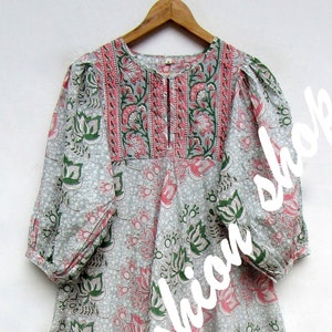 typical floral printed cotton long maxi dress - Henley neckline with button maxi dress - 3/4th sleeve with button maxi dress