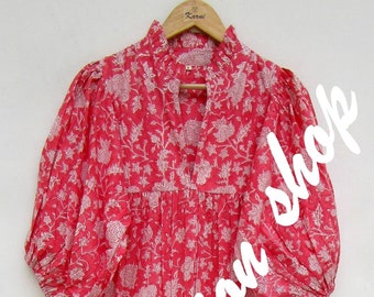pink floral printed cotton long maxi dress - v neckline boho maxi dress - 3/4th sleeve with button maxi dress