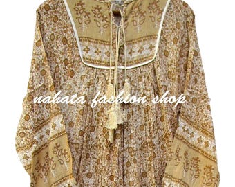 Handmade Boho Summer Dress – Lightweight Sand Floral Rayon Dress with Tassels – Flowy Cottagecore Sundress