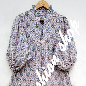 cross floral printed cotton maxi dress - v neckline maxi dress - 3/4th sleeve summer maxi dress