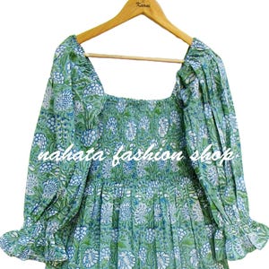 indian cotton wear printed maxi dress - square neckline with smocked dress - long sleeve maxi
