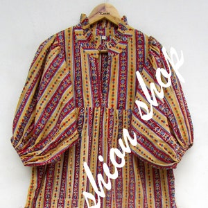 summer stylish striped printed cotton long maxi dress - v neckline dress - 3/4th sleeve summer maxi