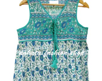 cotton green screen floral printed summer sleeve less maxi dress - v neckline with tassel bohemian long maxi