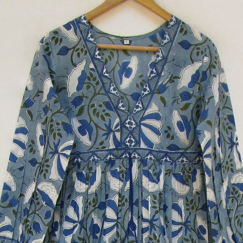 Green & Blue Cool Floral Printed Maxi Dress Long Sleeve With - Etsy