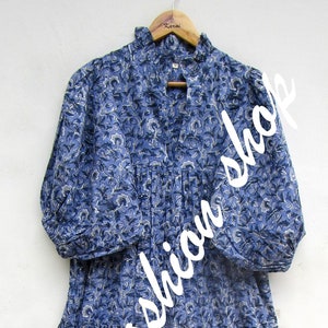 Indian blue floral printed maxi dress - v neckline summer maxi dress - 3/4th sleeve boho maxi dress