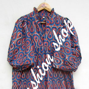 geometrical printed cotton long maxi dress - v neckline maxi dress - 3/4th sleeve boho maxi dress
