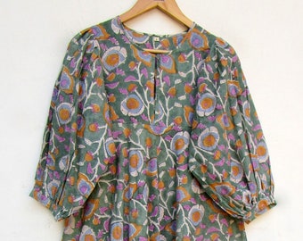 traditional wear maxi dress - Henley neckline with buttons maxi dress - 3/4th sleeve with buttons maxi dress