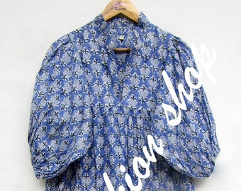 blue lotus summer long maxi dress - v neckline maxi dress - 3/4th sleeve boho maxi dress