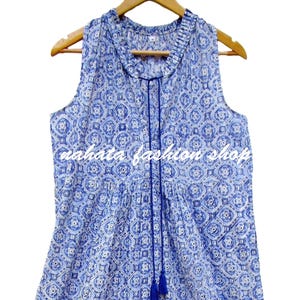 block printed summer tradition women maxi dress - ruffle Henley neckline with tassel dress - sleeve less bohemian maxi