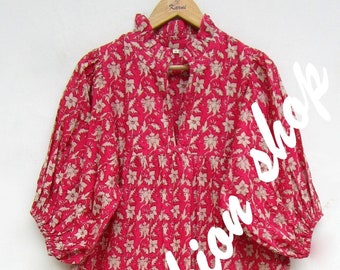 pink flower printed cotton long maxi dress - v neckline maxi dress - 3/4th sleeve maxi dress