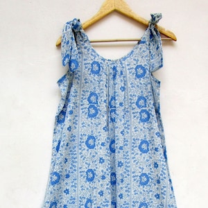 blue floral strap screen printed women maxi dress - sleeveless maxi dress - scoop neckline summer beach look maxi dress