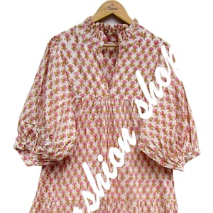 summer yellow pink floral printed cotton maxi dress - v neckline women's maxi dress - 3/4th sleeve with button maxi