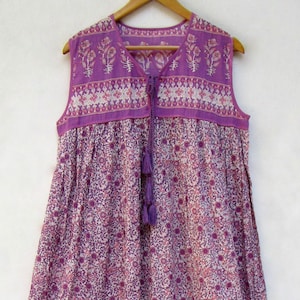 little floral printed cotton ethnic long maxi dress - v neckline with tassel maxi dress - sleeve less beach cover up maxi dress