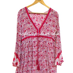 rayon summer screen printed floral maxi dress - deep v neckline with drawstring long dress - long sleeve bohemian maxi