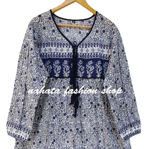summer little floral screen printed long maxi dress - v neckline with tassel bohemian dress - long sleeve cotton maxi