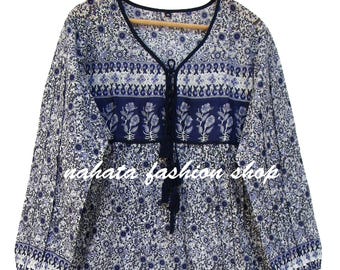 summer little floral screen printed long maxi dress - v neckline with tassel bohemian dress - long sleeve cotton maxi