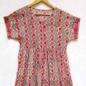 Sommer Hand Block Print Baumwolle Lange Maxi Kleid - V Ausschnitt Maxi Kleid mit Knöpfen - Halbarm Maxi Kleid