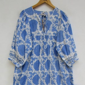 blue paisley block printed long maxi dress - Henley neckline with cotton ties maxi - 3/4th sleeve with buttons boho dress