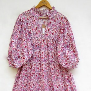 mix color floral printed cotton long maxi dress v neckline cotton maxi dress 3/4th sleeve with button maxi dress image 1