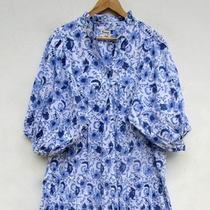 regular wear women printed maxi dress - v neckline maxi dress - 3/4th sleeve with buttons maxi dress