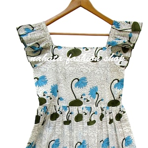 summer blues lotus flowery printed mini maxi dress - square neckline with back smocked mini maxi - short sleeve mini dress