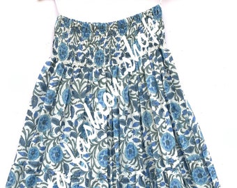 bohemian cotton blue floral hand block printed women&#39;s maxi skirts
