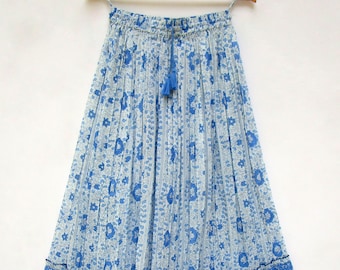 karni Jaipur made New look women wear new cotton blue flower printed skirt ethnic vintage look long maxi pleated skirt women wear