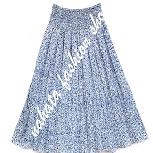 indian cotton blue geometrical pattern block printed women&#39;s maxi skirts