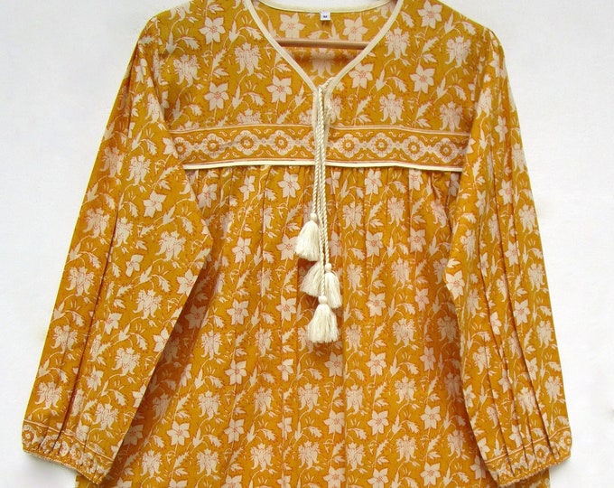 Linen Cotton Floral Button-Front Blouse