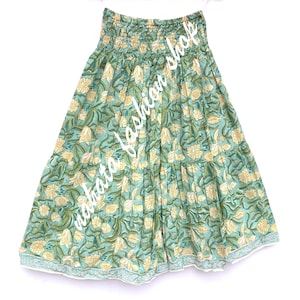 cotton green-yellow floral block printed women&#39;s maxi skirts