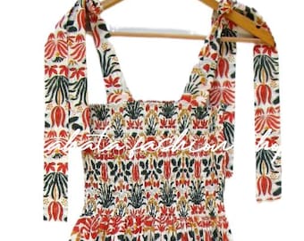 Wickel-Träger Boho-Blumen-bedrucktes Maxikleid - quadratischer Ausschnitt mit gesmoktem langem Maxikleid - ärmelloses Träger-Sommer-Maxikleid