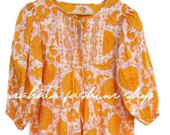 Vestido largo amarillo con estampado de cachemira: vestido bohemio de verano de algodón con estampado de bloques