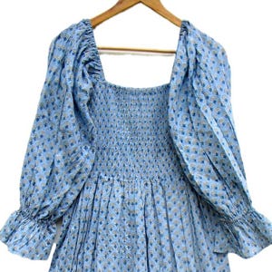 bohemian booty block printed cotton maxi dress - square neckline with smocked long dress - long sleeve summer maxi