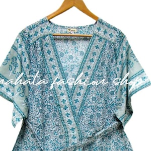beach look hot floral printed cotton robes - half kimono sleeve ethnic wear robes - v neckline with belt bohemian robes