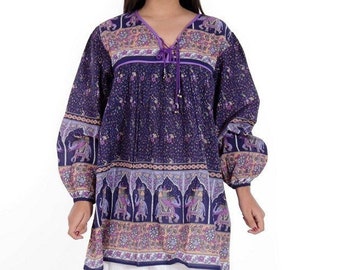 Floral Screen Printed Cotton Blouse – Long Sleeve Bohemian Tunic
