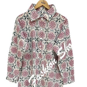 cotton blue pink floral pattern printed women&#39;s maxi dress - collared neckline with belt dress - long sleeves with buttons sleeves maxi