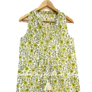Floral Cotton Maxi Dress – Sleeveless Ruffle Henley Neck Summer Boho Dress