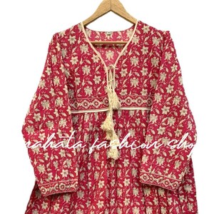 Pink Floral Cotton Hand Block Printed Bohemian Maxi Dress