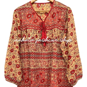 Blue Block Print Cotton Tunic Top – Boho Short Sleeve Indian Kurti