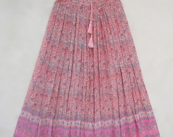 summer indian regular pink flower printed cotton long maxi skirts - summer wear bohemian maxi skirts with tassel