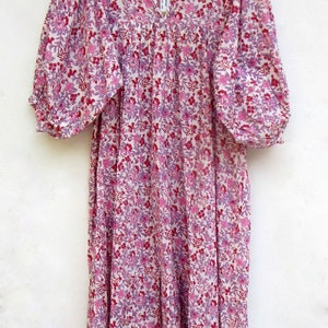 mix color floral printed cotton long maxi dress v neckline cotton maxi dress 3/4th sleeve with button maxi dress image 5