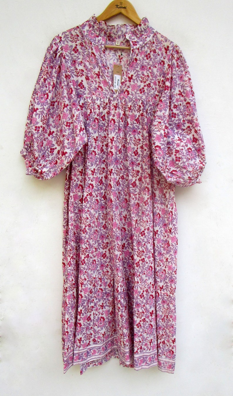 mix color floral printed cotton long maxi dress v neckline cotton maxi dress 3/4th sleeve with button maxi dress image 5