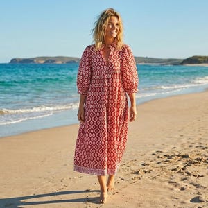 ikat cotton dress Montauk Dress Chocolate Ikat Print Cotton Linen L