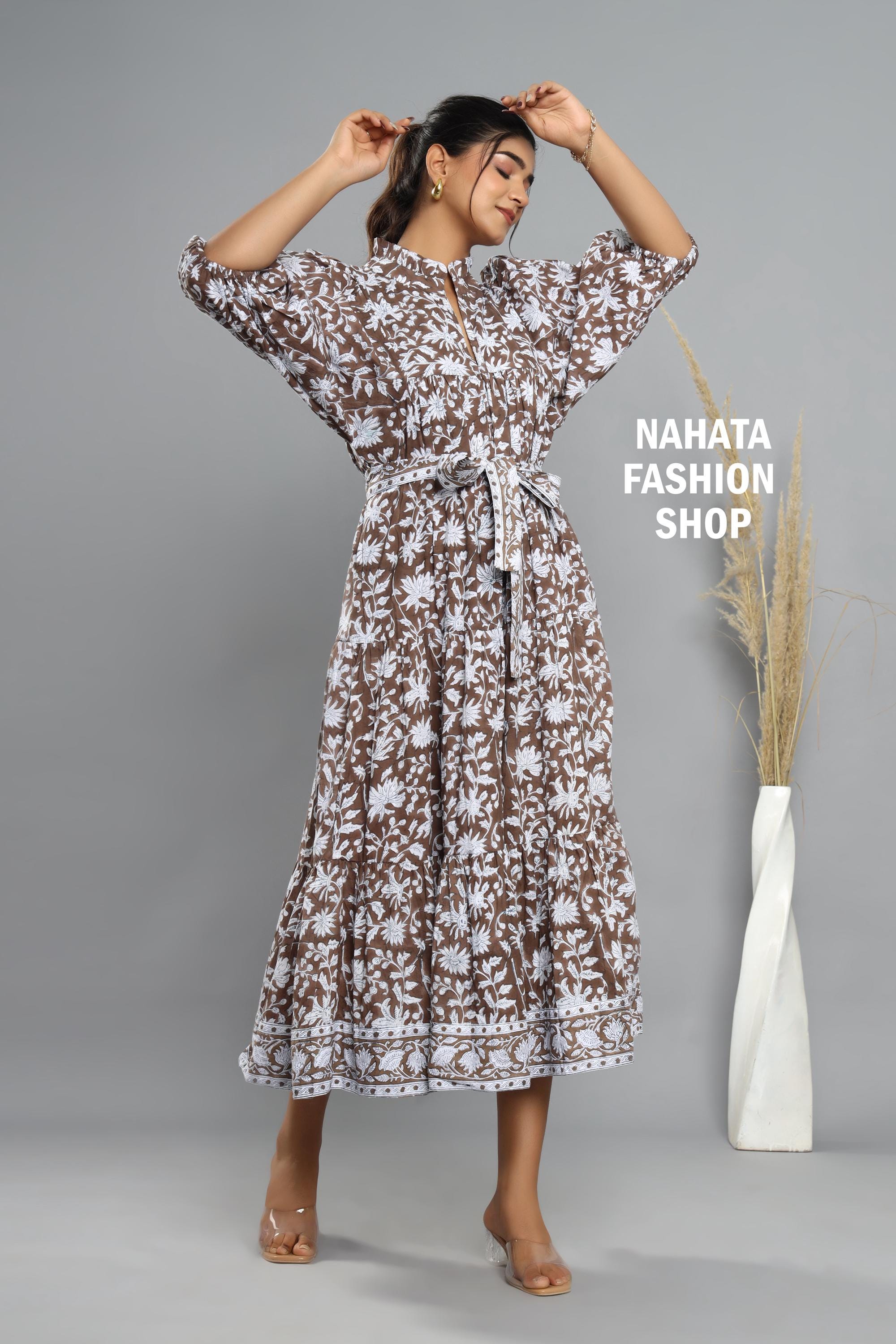 sienna miller brown dress Heidi block Print dress Sweet Pea Designs Co