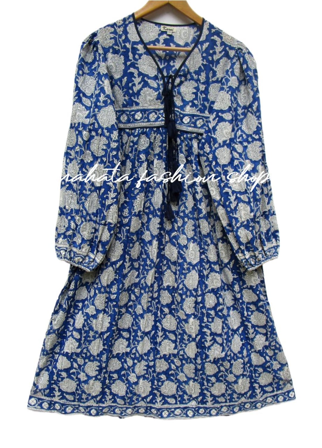 Indian Purple Floral Block Print Cotton Maxi Dress – Boho Long Dress