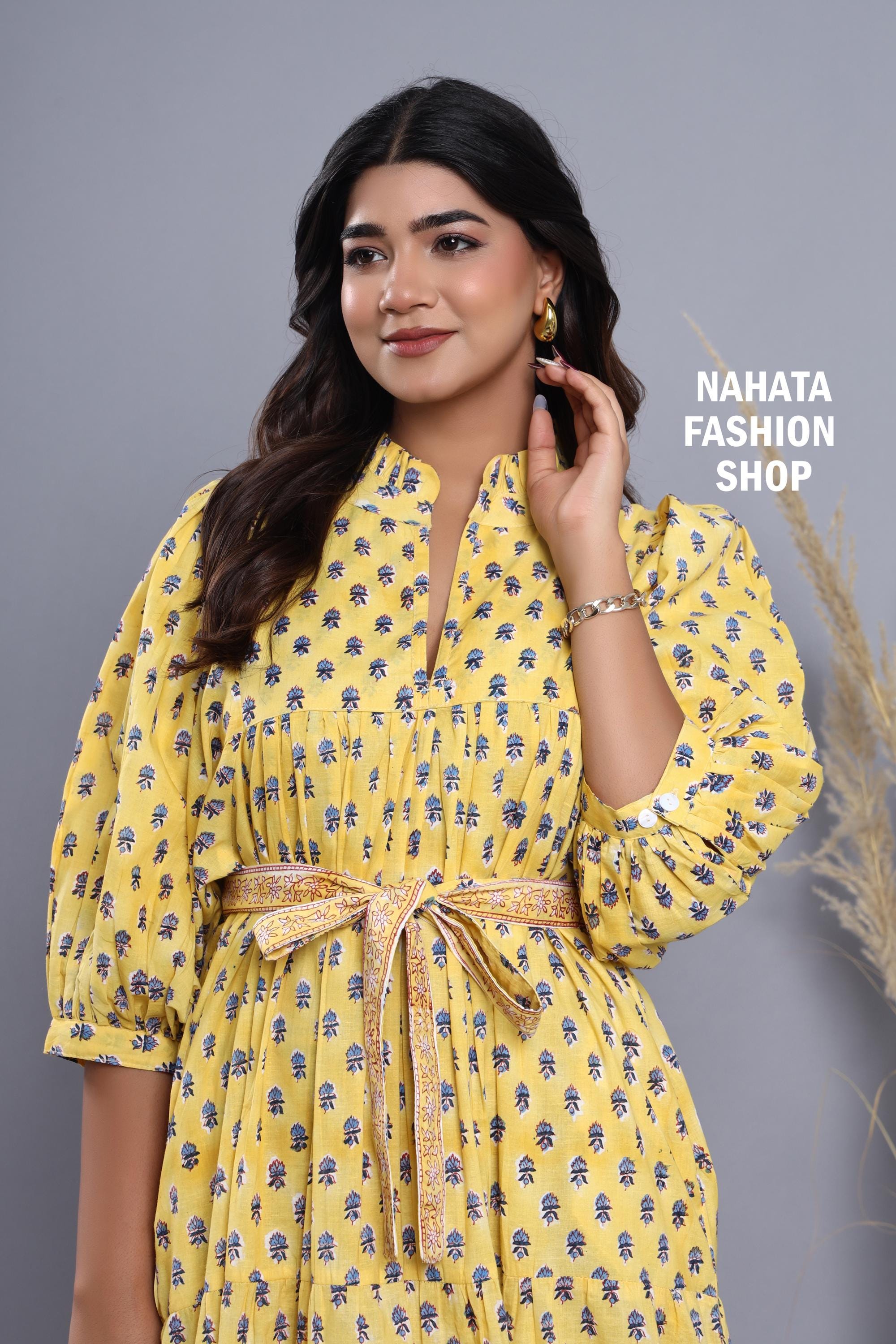 princess polly baby blue dress Stylish Yellow-Blue Floral Pattern Printed Women's Maxi Dress