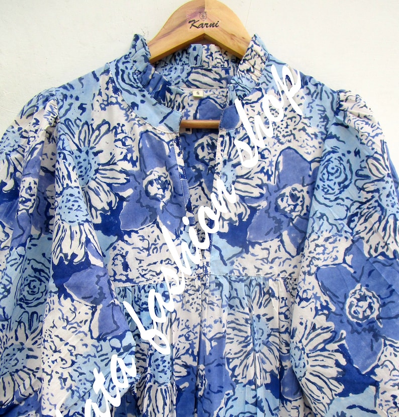 blues flower printed long maxi dress v neckline maxi dress 3/4th sleeve summer maxi dress image 2