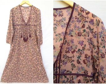 cotton floral women's maxi dress -  boho summer dress - cotton long dress - 70s vintage look